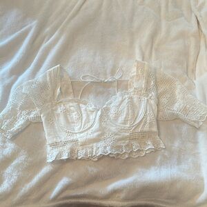 Altard State white lace corset crop top eyelet size small